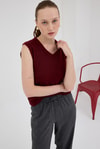 Kadın Süveter-Bordo Oversize V Yaka Kadın Süveter 2292-rulem