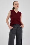 Kadın Süveter-Bordo Oversize V Yaka Kadın Süveter 2292-rulem