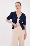 Kadın Süveter-Laci Fiyonk Detaylı Crop Triko Kadın Bluz 2415-rulem