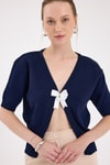 Kadın Süveter-Laci Fiyonk Detaylı Crop Triko Kadın Bluz 2415-rulem
