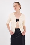 Kadın Süveter-Natural Fiyonk Detaylı Crop Triko Kadın Bluz 2415-rulem