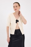 Kadın Süveter-Natural Fiyonk Detaylı Crop Triko Kadın Bluz 2415-rulem