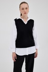 Kadın Süveter-Siyah Oversize V Yaka Kadın Süveter 2292-rulem