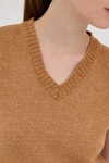 Kadın Süveter-Taba Oversize V Yaka Kadın Süveter 2292-rulem