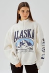 Kadın Sweatshirt-Alaska Baskı Sweat 3610 Ekru -rulem