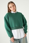 Kadın Sweatshirt-Bisiklet Yaka Crop Sweat 9210M Benetton Yeşili -rulem