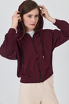 Kadın Sweatshirt-Bordo Fermuarlı Kapüşonlu Şerit Detaylı Sweatshirt 3045-rulem