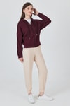 Kadın Sweatshirt-Bordo Fermuarlı Kapüşonlu Şerit Detaylı Sweatshirt 3045-rulem