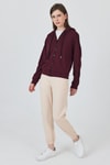 Kadın Sweatshirt-Bordo Fermuarlı Kapüşonlu Şerit Detaylı Sweatshirt 3045-rulem