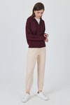 Kadın Sweatshirt-Bordo Fermuarlı Kapüşonlu Şerit Detaylı Sweatshirt 3045-rulem