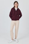 Kadın Sweatshirt-Bordo Fermuarlı Kapüşonlu Şerit Detaylı Sweatshirt 3045-rulem