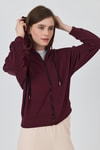 Kadın Sweatshirt-Bordo Fermuarlı Kapüşonlu Şerit Detaylı Sweatshirt 3045-rulem