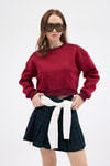Kadın Sweatshirt-Bordo Kadın Crop Bisiklet Yaka Sweatshirt 9210M-rulem