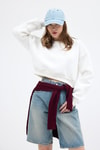 Kadın Sweatshirt-Ekru Kadın Crop Bisiklet Yaka Sweatshirt 9210M-rulem