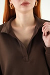 Kadın Sweatshirt-Gömlek Yaka Sweat 8275A Kahve -rulem