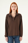 Kadın Sweatshirt-Gömlek Yaka Sweat 8275A Kahve -rulem