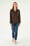 Kadın Sweatshirt-Gömlek Yaka Sweat 8275A Kahve -rulem
