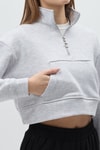 Kadın Sweatshirt-Gri Kapüşonlu Fermuarlı Cepli Pamuklu Kadın Sweatshirt 3115A-rulem