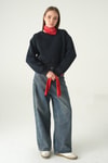 Kadın Sweatshirt-Kadın Pamuklu İçi Polarlı Oversize Yuvarlak Yakalı Laci Sweatshirt 9152M-rulem