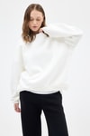Kadın Sweatshirt-Kadın Pamuklu İçi Polarlı Oversize Yuvarlak Yakalı Ekru Sweatshirt 9152M-rulem