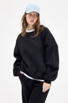 Kadın Sweatshirt-Kadın Pamuklu İçi Polarlı Oversize Yuvarlak Yakalı Siyah Sweatshirt 9152M-rulem