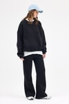 Kadın Sweatshirt-Kadın Pamuklu İçi Polarlı Oversize Yuvarlak Yakalı Siyah Sweatshirt 9152M-rulem