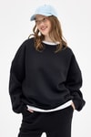 Kadın Sweatshirt-Kadın Pamuklu İçi Polarlı Oversize Yuvarlak Yakalı Siyah Sweatshirt 9152M-rulem