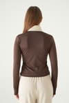 Kadın Sweatshirt-Kahve Ön Şeritli Fermuarlı Sweat 8325A-rulem