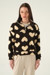 Kadın Sweatshirt-Kalpli Fermuarlı Sweat 3121A Kahve -rulem