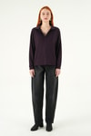 Kadın Sweatshirt-Mürdüm Gömlek Yaka Sweat 8275A-rulem