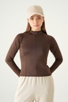 Kadın Sweatshirt-Ön Fermuarlı Uzun Kol Sweat 8334A Kahve -rulem