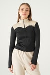 Kadın Sweatshirt-Ön Şeritli Fermuarlı Sweat 8325A Siyah -rulem