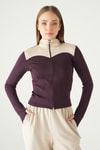 Kadın Sweatshirt-Ön Şeritli Fermuarlı Sweat 8325A Mürdüm -rulem