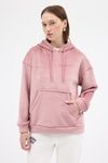 Kadın Sweatshirt-Pembe Kadın Peluş Kanguru Cepli Kapüşonlu Sweatshirt 3061A-rulem