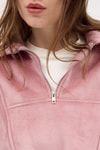 Kadın Sweatshirt-Pembe Kadın Peluş Yarım Fermuarlı Crop Sweatshirt 3056A-rulem