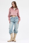 Kadın Sweatshirt-Pembe Kadın Peluş Yarım Fermuarlı Crop Sweatshirt 3056A-rulem