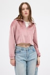 Kadın Sweatshirt-Pembe Kadın Peluş Yarım Fermuarlı Crop Sweatshirt 3056A-rulem