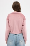 Kadın Sweatshirt-Pembe Kadın Peluş Yarım Fermuarlı Crop Sweatshirt 3056A-rulem