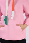 Kadın Sweatshirt-Renkli İpli Kapüşonlu Sweat 9173M Pembe -rulem