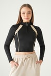 Kadın Sweatshirt-Şeritli Fermuarlı Sweat 8326A Siyah -rulem
