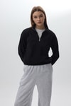 Kadın Sweatshirt-Siyah Dik Yaka Önü Fermuar Detaylı Kadın Sweatshirt 3110A-rulem