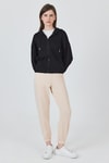 Kadın Sweatshirt-Siyah Fermuarlı Kapüşonlu Şerit Detaylı Sweatshirt 3045-rulem