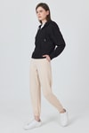 Kadın Sweatshirt-Siyah Fermuarlı Kapüşonlu Şerit Detaylı Sweatshirt 3045-rulem