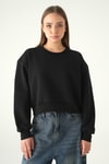 Kadın Sweatshirt-Siyah Kadın Crop Bisiklet Yaka Sweatshirt 9210M-rulem
