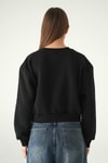Kadın Sweatshirt-Siyah Kadın Crop Bisiklet Yaka Sweatshirt 9210M-rulem