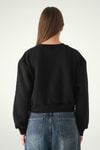 Kadın Sweatshirt-Siyah Kadın Crop Bisiklet Yaka Sweatshirt 9210M-rulem