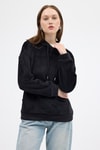 Kadın Sweatshirt-Siyah Kadın Peluş Kanguru Cepli Kapüşonlu Sweatshirt 3061A-rulem