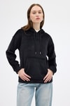 Kadın Sweatshirt-Siyah Kadın Peluş Kanguru Cepli Kapüşonlu Sweatshirt 3061A-rulem