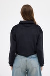 Kadın Sweatshirt-Siyah Kadın Peluş Yarım Fermuarlı Crop Sweatshirt 3056A-rulem