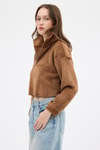 Kadın Sweatshirt-Taba Kadın Peluş Yarım Fermuarlı Crop Sweatshirt 3056A-rulem